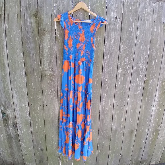 Anthropologie Abel the Label Blue Charlie Orange Floral Maxi Dress Size S NP$178 - Picture 5 of 8